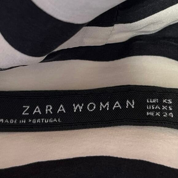 Zara Black White Striped Silk Satin Long Sleeve Faux Wrap Blouse Top Size XS - Picture 3 of 4